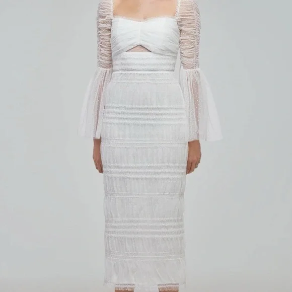 knee length dresses for ladies White Flower Lace Midi Dress – self-portrait main image 0